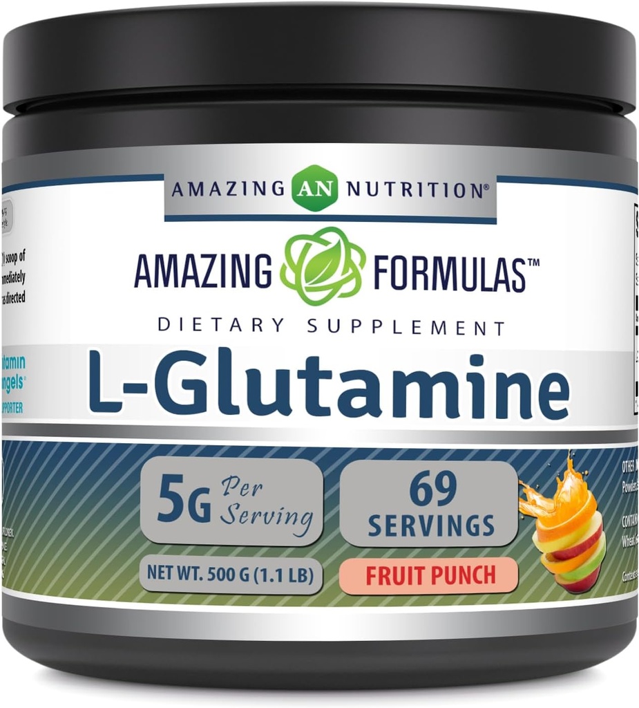 Erstaunliche Formeln L-Glutamin Pulver | Aminosäure Ergänzung | Non-GMO | Gluten Free | Made in USA (Fruit Punch | 1 Lb)