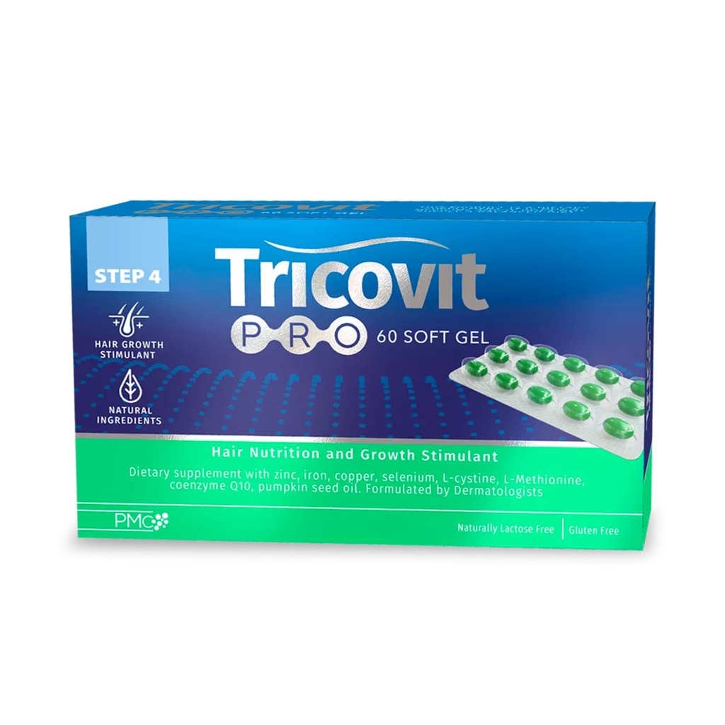 Tricovit Pro Hair Growth Supplement - Traitements de perte de cheveux pour les femmes et les hommes développés par les dermatologues - Contient des bloqueurs DHT, des acides aminés et des vitamines pour promouvoir la régénération cellulaire (60 Softgels)