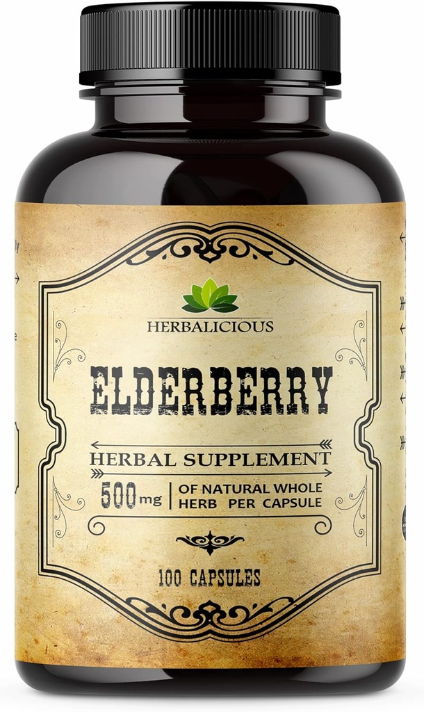 Elderberry Capsules – Natürliche Schwarze Elderberry Kräuterergänzung – Immun Boosters für Erwachsene, Verdauungsunterstützung, Antioxidantien & Vitamin C – Fiber-Rich, Non-GMO – 100 Kapseln für Männer & Frauen