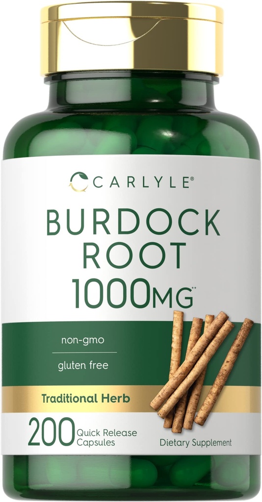 Carlyle Burdock Root | 1000 mg | 200 capsule | Non OGM e Gluten Formula gratuita | Integratore Herb tradizionale | Estratto di Lappa di Arctium
