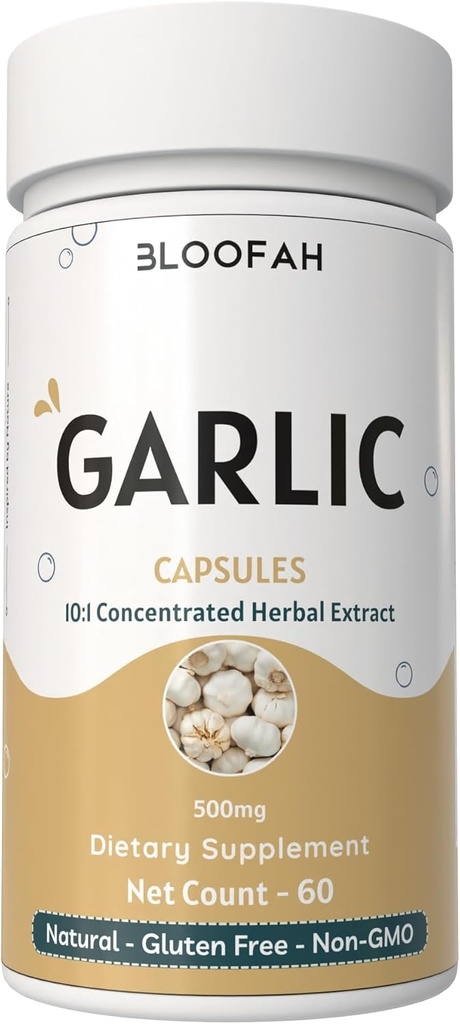 Knoblauch Kapseln 500mg | Konzentration von 10:1 Extraktpulver |Allium sativum Kräuterergänzung | Natürlich, Non-GMO, Glutenfrei, keine künstlichen Zusatzstoffe (60 Graf (Pack von 1))