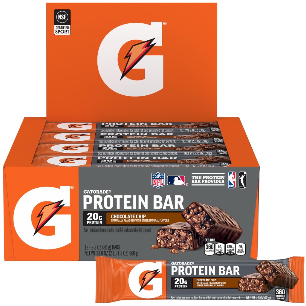 Gatorade Whey Protein Recover Bars, Schokoladenchip, 2.8 Unze(Pack von 12)