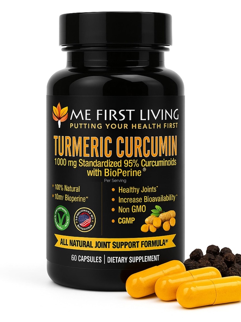 Me First Living Turmeric Curcumin 1000 mg 95% Curcuminoids, Bioperine 10 mg, 19x Mehr Potent Than Others, Erhöhte Absorption, Non-GMO, Organic Turmeric, Vegan, Gluten Free, 60 Kapseln