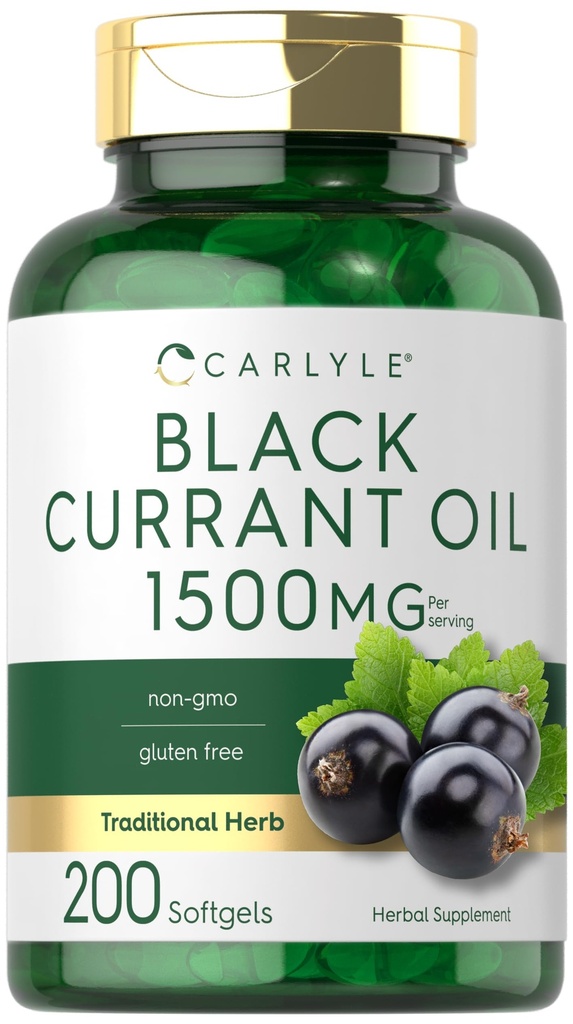 Carlyle Black Currant Oil Softgels | 1500mg | 200 Count | Non-GMO und Gluten Kostenlose Formel | Schwarz Johannisbeere Samenöl