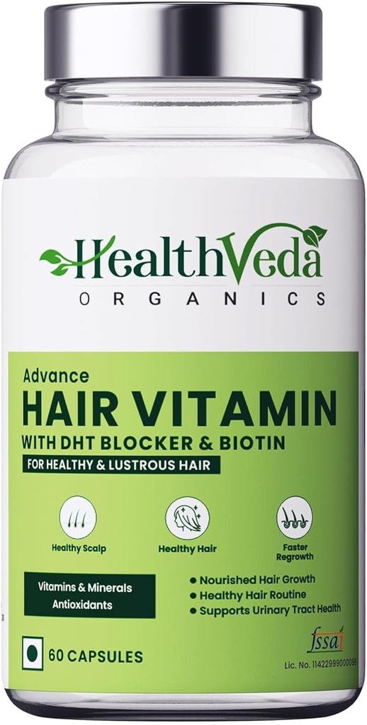 Organics Advance Hair Vitamin generico con DHT Blocker & Biotin | Vitamine di capelli clinicamente provate per uomini e donne - 60 capsule di veg