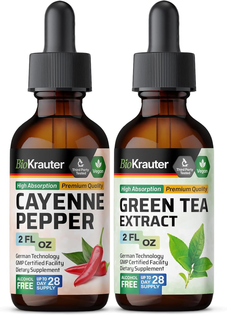 BIO KRAUTER Cayenne Tincture 2 Fl. Oz. & Green Tea Tincture 2 Fl. Oz.