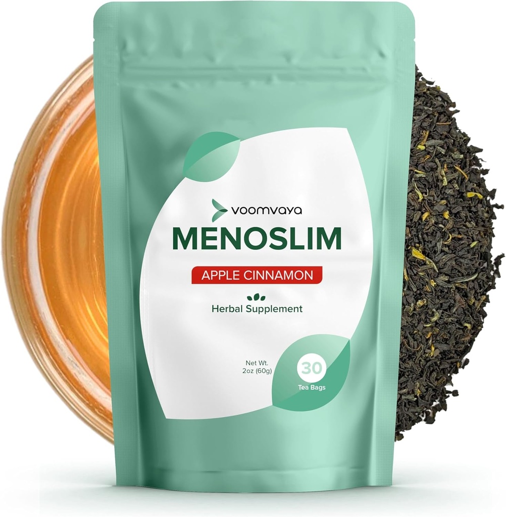 VoomVaya MenoSlim w/Black Cohosh per Menopause - Integratori di bilanciamento dell'ormone per le donne - Rilievo per Bloating, Flash caldi, Fatigue, Meno-Belly - Cannella di mela - 30 Teabags