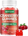Gummies de canneberges Santé urinaire pour les femmes et les hommes, 50X concentré extrac, vitamine C et E, Gummies de canneberges pour les femmes avec Hibiscus pour soutenir Immune, 60 comtes