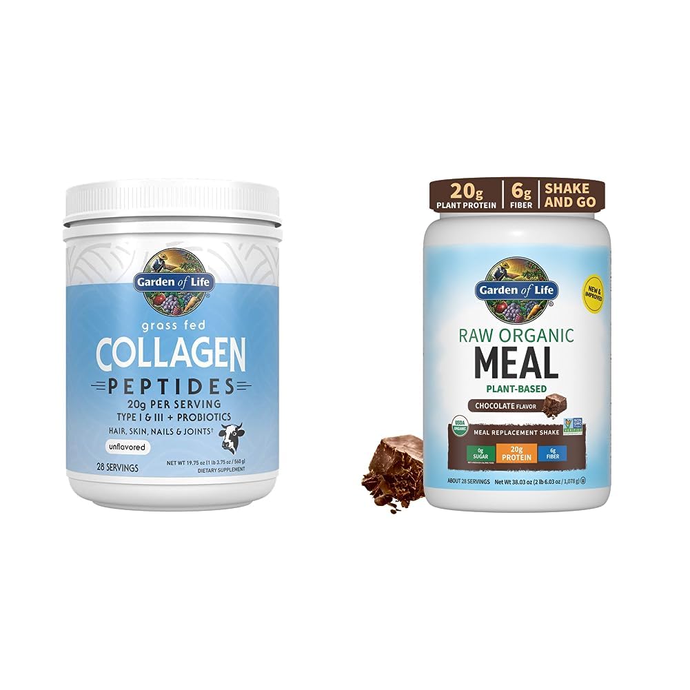 Giardino di vita erba Fed idrolizzato collagene proteine integratori peptidi polvere, 19.75 Oz & Tasty Organic Chocolate Meal Sostituzione Shake Vegan 20g