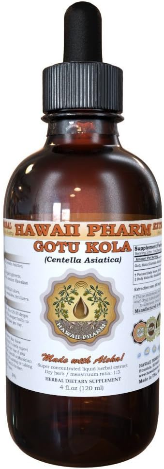 HawaiiPharm Gotu Kola Liquid Extract, Organic Gotu Kola (Centella Asiatica) Integratore di tintura 4 oz