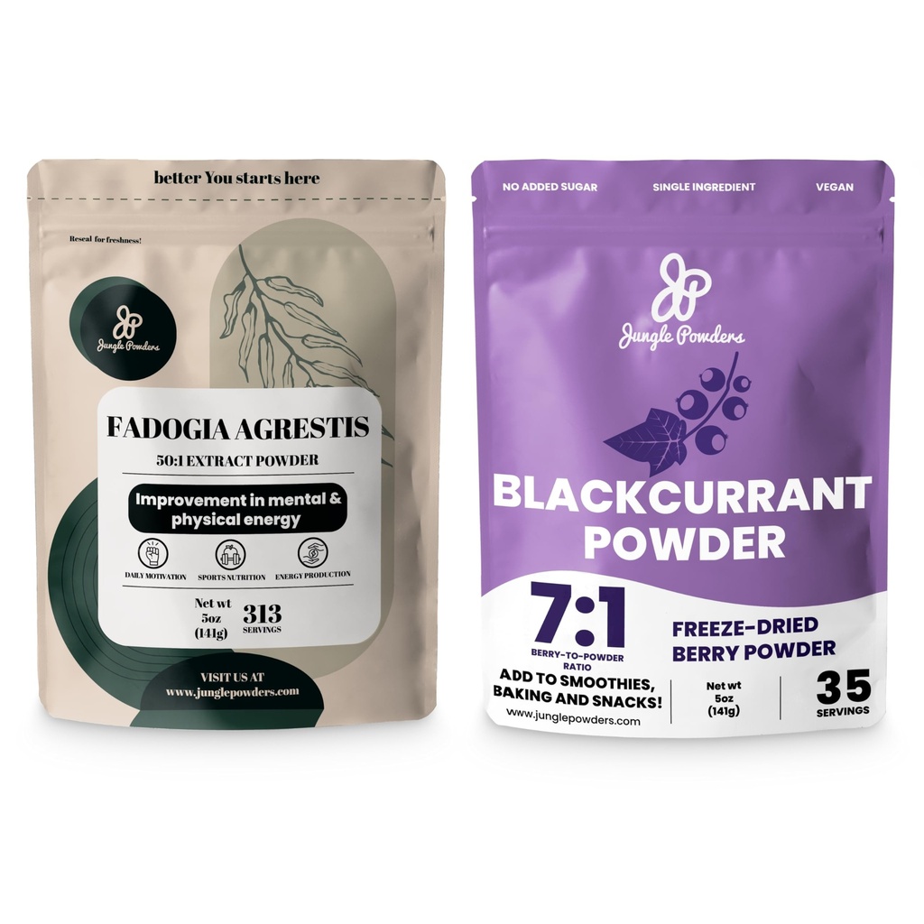 Polveri della giungla Bundle per la salute e la vitalità degli uomini: 5oz Fadogia Agrestis Estratto di polvere - Pure Nigerian Supplement + 5oz Black Currant Powder - Frutta congelata per tè, succo, Smoothies, & More!