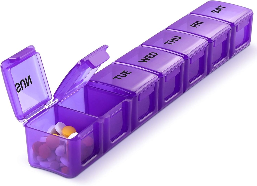 Pill Organizer XL Extra Large Weekly and Daily Pill Cases for Pills/Vitamine/Pish Oil/Supplements (Purple)
