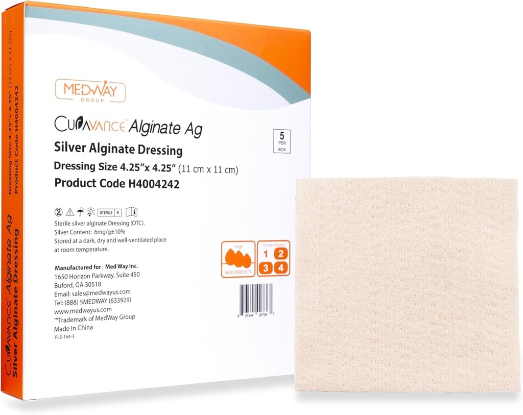 MedVance MedHeal Silber Kalzium Alginat Ag Sterile Hoch absorbierende Dressing, (4.25" x 4.25") 5 Dressings/Box, 5 Count (Pack von 1)