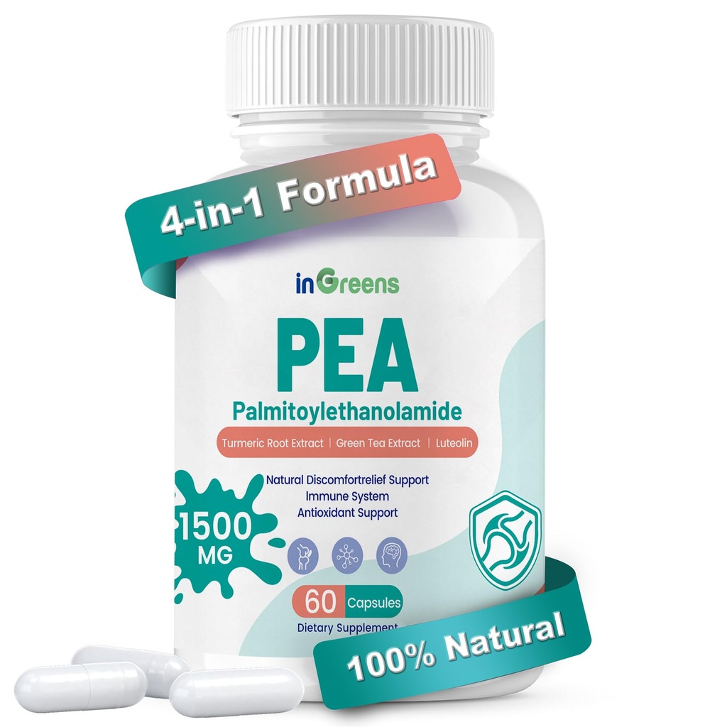 Alta potenza 4-in-1 Palmitoylethanolamide, 700mg Pea Supplemento per uomini e donne, Made in USA, 60 capsule