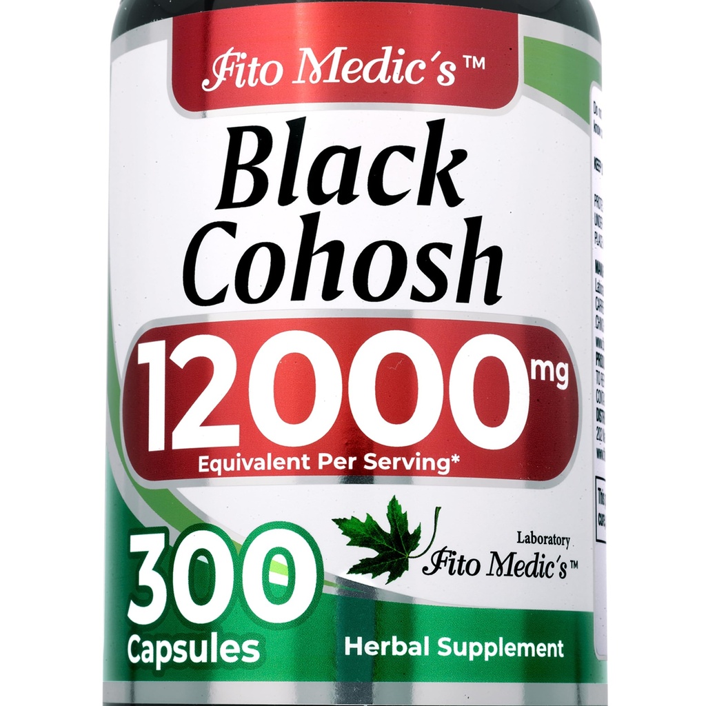 Estratto di radice di cohosh nero di FITO MEDIC 12000 mg Equivalente, Supplemento di erbe per le donne, 300 capsule