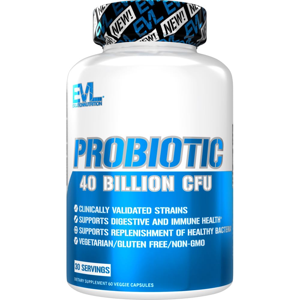 Evlution Nutrition Probiotic - 40 Billion CFU - Unterstützt Verdauungs- und Immungesundheit - Probiotische Ergänzung für Männer und Frauen - Vegetarisch, Glutenfrei & Non-GMO - 30 Portionen - 60 Veggie Kapseln