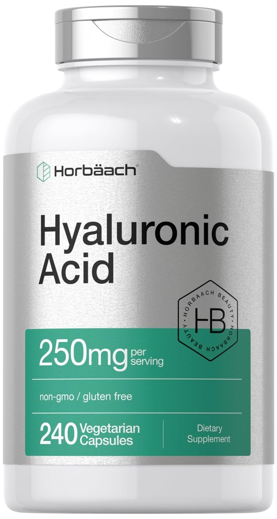 Horbäach Hyaluronic Acid Capsules | 250 mg | 240 Count | Non-GMO and Gluten Free Supplement
