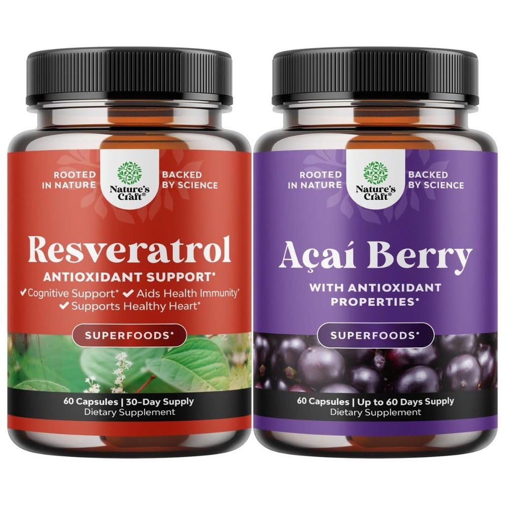 Bundle of Resveratrol Kapseln mit AMPK Metabolic Activator für Metabolismus Boost & Cellular Efficiency und Acai Berry Antioxidant Unterstützung für Frauen & Männer für Immunsystem und kognitive Gesundheit