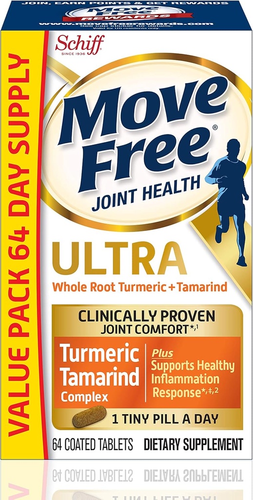 Move Free Ultra Turmeric Curcumin & Tamarind Joint Support Supplement - Unterstützt gesunde Entzündung & Klinisch bewährte Gelenk Komfort in 1 Tiny Pille, 64 Tabletten (64 Portionen)*