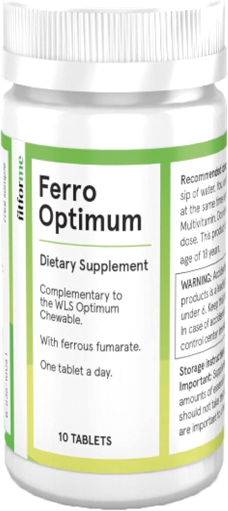 FitForMe Multivitamines bariatriques supplément de fer après manches gastriques - une par jour Ferro Optimum Comprimé - 10 jours d'approvisionnement en fer ferreux (Booster de fer pour l'optimum à croquer)