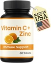 LLC Vitamin C Tablets 1000mg con zinco – Integratore di Supporto Immune per Adulti – Antiossidante ad alta potenza – Supporta la salute della pelle & Cold Relief – Non OGM, Gluten-Free – 60 compresse