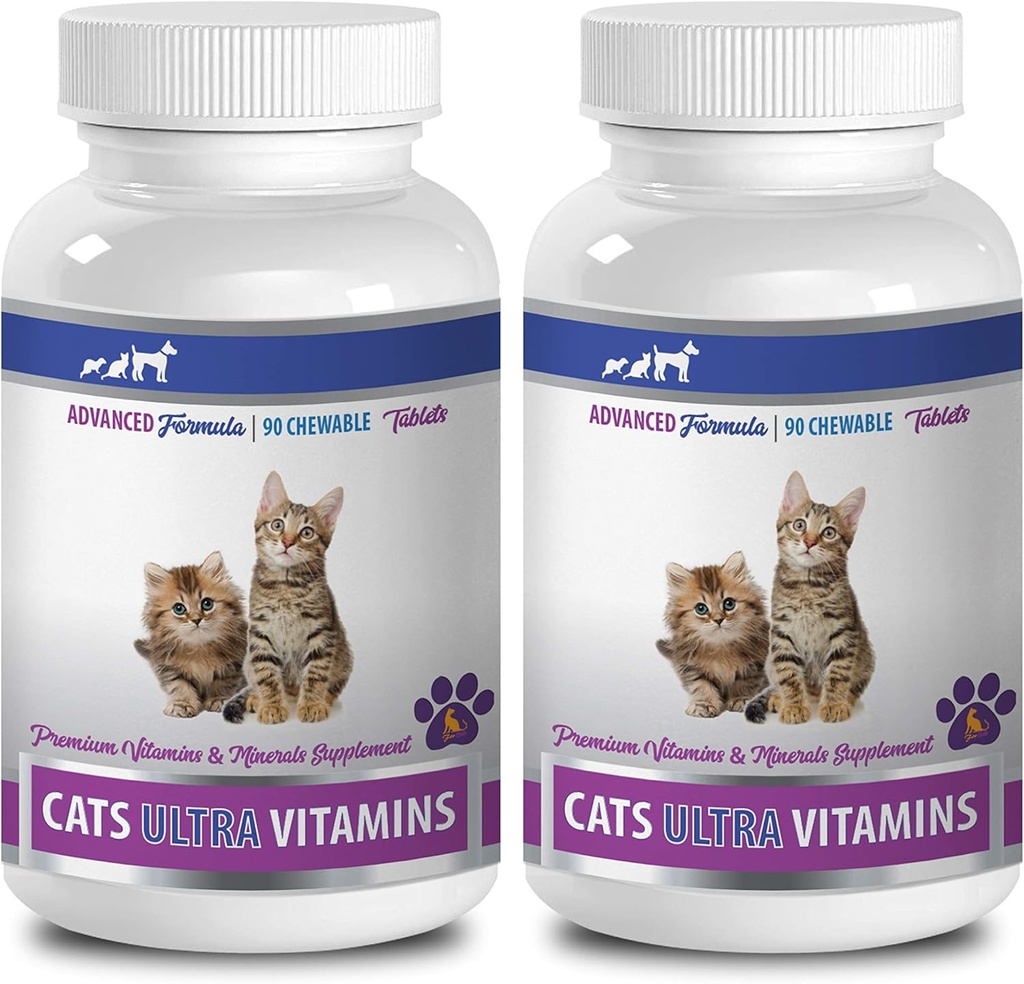 cat Wellness Treats - Ultra Vitamins for Cats - Minerali sani e vitamine Formula - Chews - Calcio per gatti - 2 Bottiglie (180 Trattati)