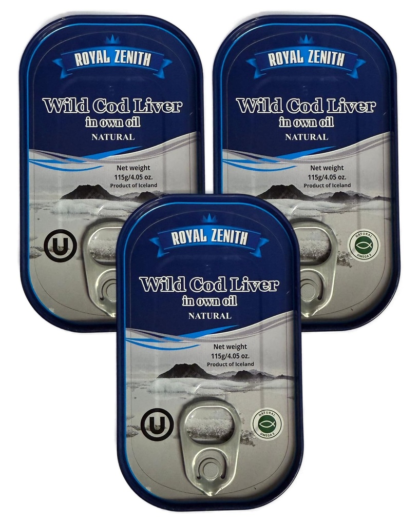 Royal Zenith Icelandic Wild Cod Liver 4.05oz/115g Pack of 3