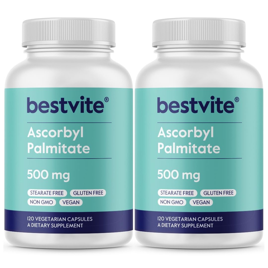 BESTVITE Palmitate d'ascorbyl 500mg (240 gélules végétariennes) (2-emballage) - Pas de stéarate - Pas de remplissage - Pas d'agents de flux