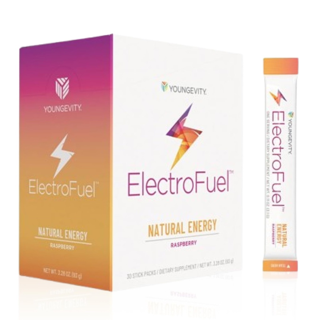 Youngevity Official ElectroFuel Natural Energy Drink Mix - Raspberry Electrolyte Powder - Energie und Hydration - 30 Sticks