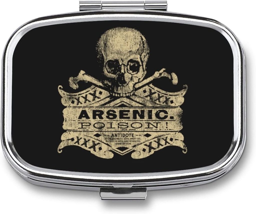 Metall 2 Compartment Pill Organizer Travel Friendly Portable Compact Pill Box Niedliche Pille Fall Vitamine/Fish Öl/Ergänzungen/Meds/Tablet für Geldbeutel/Pocket (Arsenic Poison)