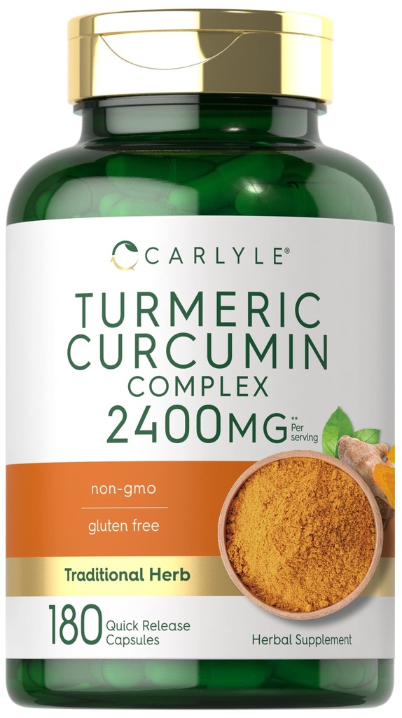 Carlyle Curcumine curcumine supplément 2400mg , 180 Capsules de poudre , Complexe à base de plantes , formule sans gluten