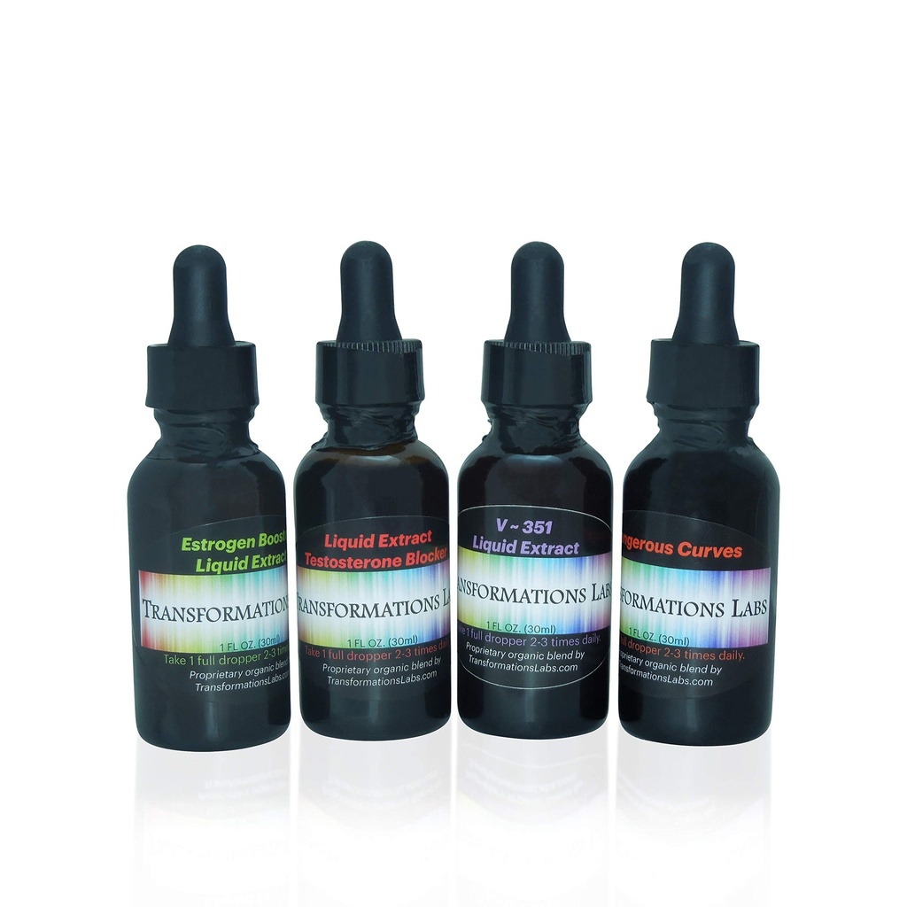 MTF E-Booster, T-Blocker, V~351 Advanced Feminizer & Dangerous Curves Synergist, MTF Liquid Extract 4 Pack Transitioning Transgender Kit!!