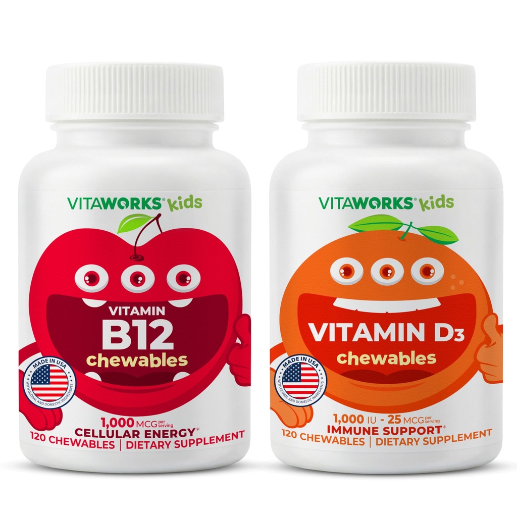 Enfants Vitamine B12 Chewables + Vitamine D3 1000 UI Chewables Ensemble