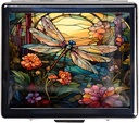 7 Tage Verchromt glänzende Silber Pille Organizer mit Spiegel innen hat 8 separate Komponenten Rechteck 7 Tage Pille Box Pille Case (Dragonfly Stained Glass)