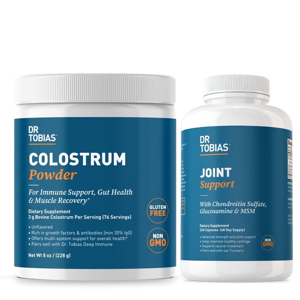 Dr. Tobias Joint Support Supplement und Colostrum Powder - Unterstützt Gelenkmobilität, Knorpelgesundheit und Immunfunktion - Non-GMO