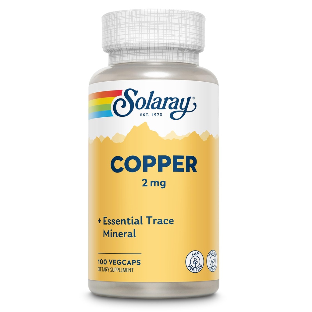 Solaray Kupfer 2 mg | Gesunde rote Blutzellbildung, Immun- und Nervenfunktion Unterstützung | Non-GMO | 100ct