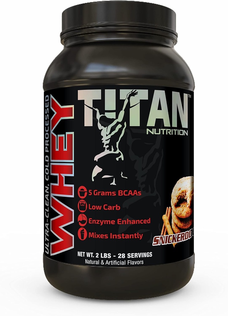 Titan Whey Protein Powder - Premium, veloce assorbimento Whey con 23g di proteine, BCAAs, & enzimi digestivi per servire - Supporta la massa muscolare magra e la digestione ottimale - 2 sterline, Snickerdoodle