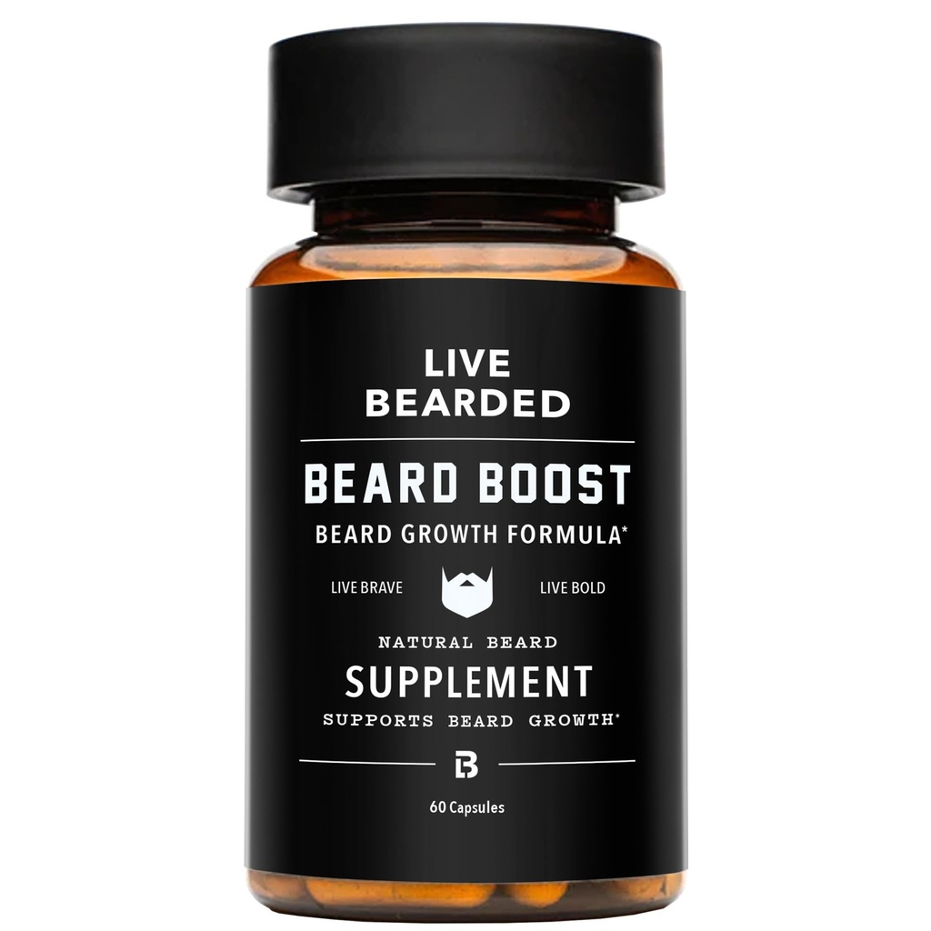 Live Bearded Beard Boost - Bartwachstum Vitamine für Männer mit Biotin, Collagen, Silica, Fo-Ti Root - Gesichtshaarwachstum für Männer, Made in USA | 30-Day Supply