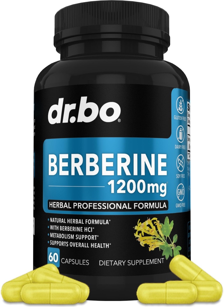 Berberina Supplemento capsule - 1200mg Berberina HCL Supplemento per il supporto metabolico sano - Premium Natural Complex per le donne e gli uomini, Pure Support Capsule Integratori - 60 pillole