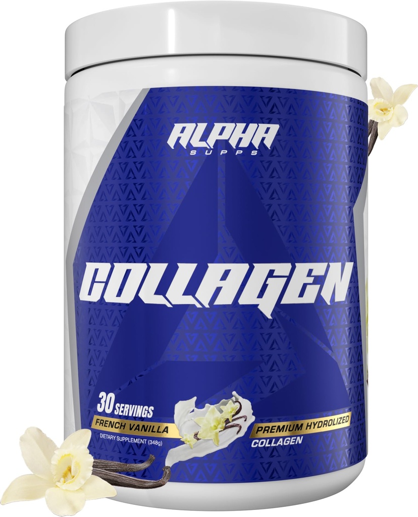 Alpha Supps Premium Hydrolysed Collagen Protein Powder - Collagen Peptides Supplement für Männer und Frauen mit Verdauungsenzymen - 30 Servierungen (Französische Vanille)