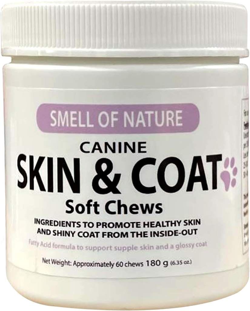 Dog Skin & Coat Supplement Chews - Skin Health Chewable Supplement für alle Altersgruppen und Rassen - Promotes Gesunde Haut & Lustrous Mantel - Reich an Omega Fatty Acids & Vitamins - 60 Chews