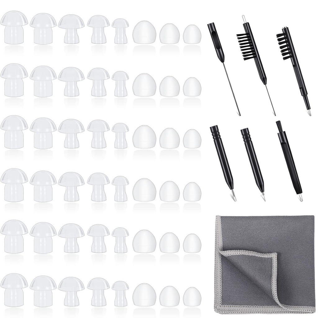 48 Stück Hörgerät Tipps Hörgerät Dome Universal Dome für Earbud Tip Ersatz, BTE Sound Amplifier Zubehör und 7 Stück Reinigungswerkzeuge mit Velvet Bag