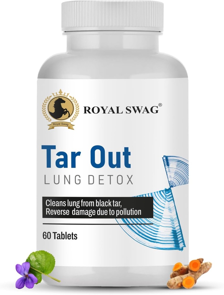 ROYAL SWAG Ayurvedic Lung Detox Tablets(60 Count) Vegetarian, Herbal Supplement Made with Natural Extracts Tulsi, Mulethi, Vasava, Pippali, and Turmeric | for Lung Cleansing and Detoxification