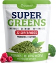 Polvere di succo verde. Supergreens Superfood Powder. Detox Greens for Bloating and Digestion. Polvere di verdure con probiotici e enzimi. Clorella, Spirulina, erba di grano, Ashwagandha. 32 Superfoods