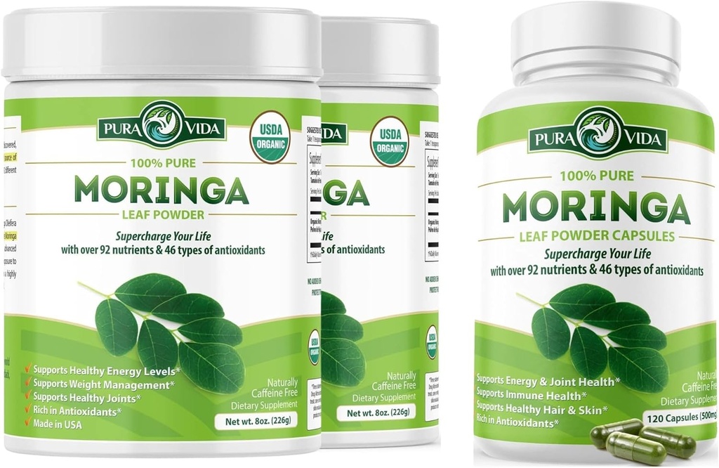 PURA VIDA MORINGA Polvere 8 oz. (Pacchetto di 2) capsule (120 conte)