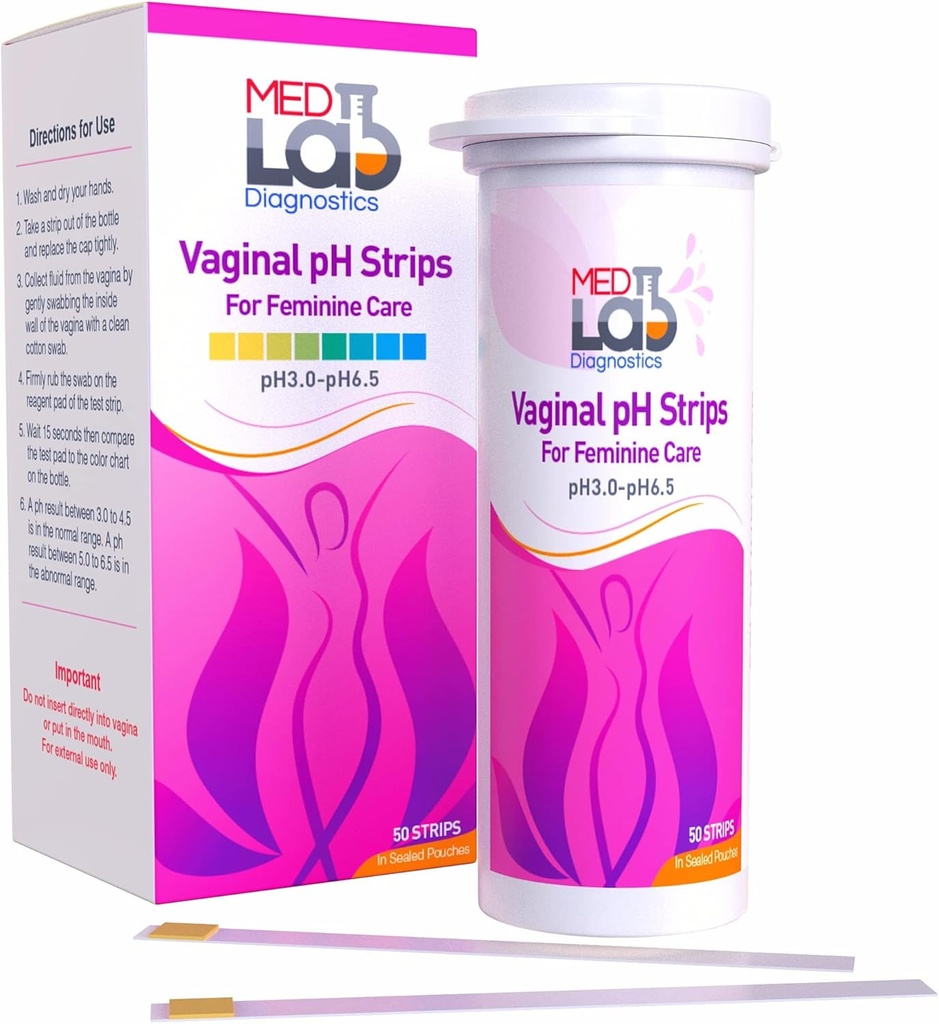 Vaginal ph Teststreifen für Frauen (50 cnt). BV Bacterial Vaginosis und Yeast Infection Test Strips. Feminin pH-Test für Vaginale Gesundheit, Säure und Alkalinität. Streifen in Versiegelte Pouches