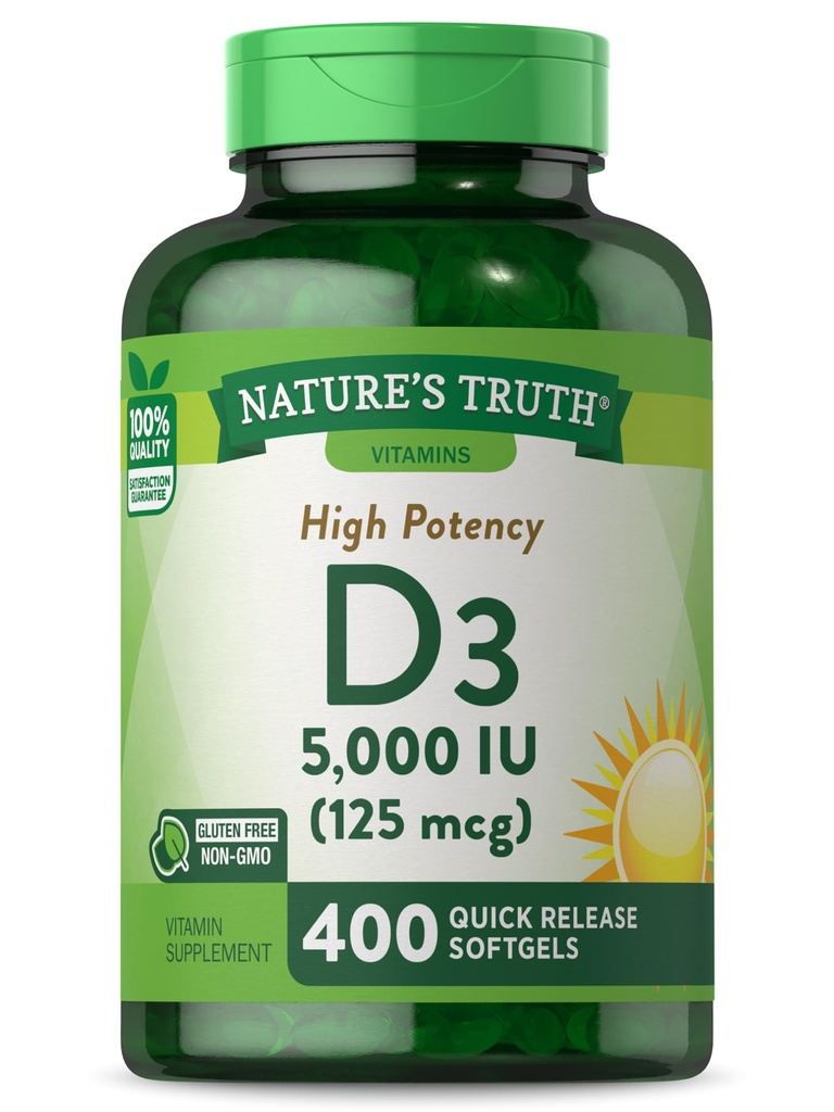 La vérité de la nature Vitamine D3 5000 UI Softgels.