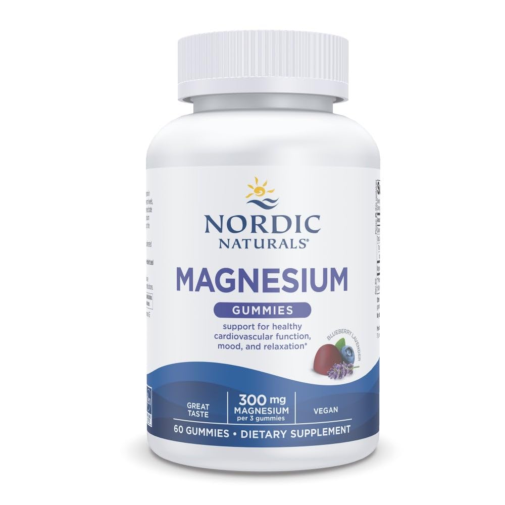 Nordic Naturals Magnésium Gummies pour adultes, Blueberry Lavender Flavor - 60 Gummies - Supplément Magnésium végétalien pour l'esprit, l'humeur et le soutien cardiovasculaire - Non-OGM - 20 portions