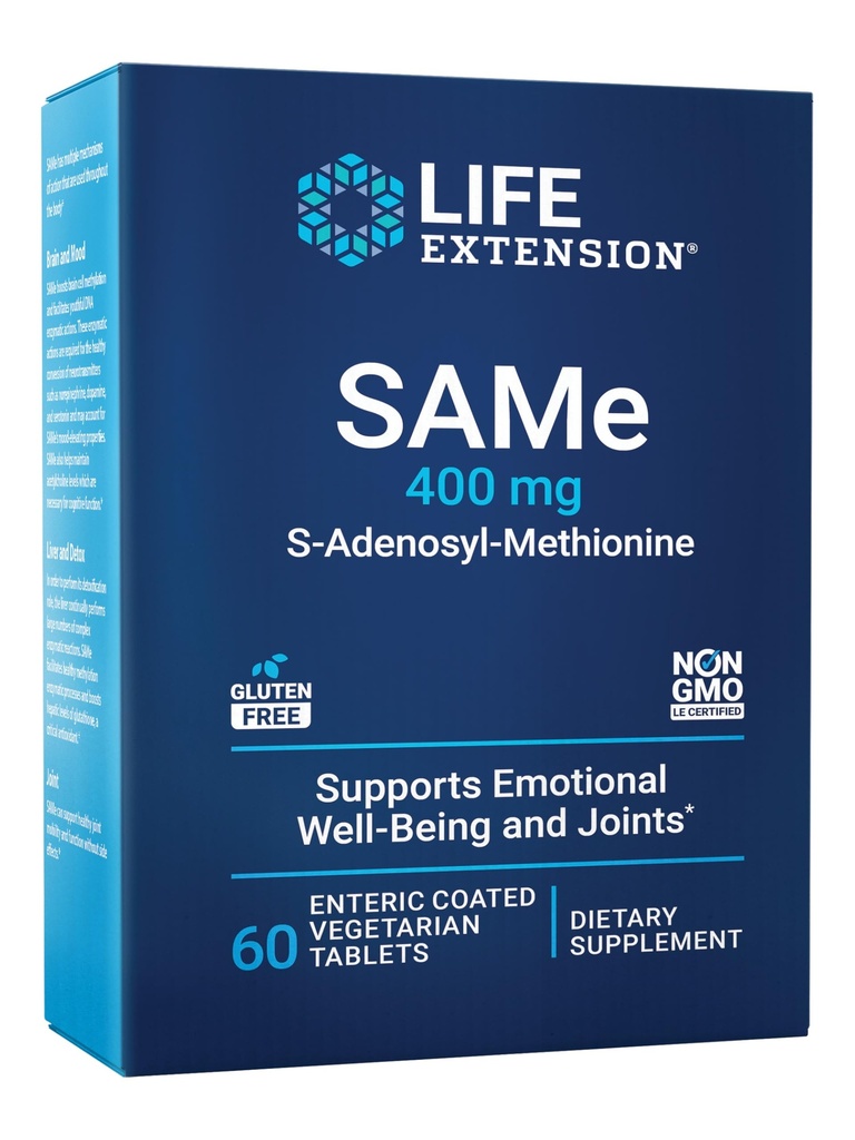 Lebensverlängerung Gleich, S-Adenosyl-Methionin, 400 mg, Bestseller Mood Gesundheit, Lebergesundheit und Joint Support Supplement, Non-GMO, Vegetarisch, Glutenfrei, 60 enteric-Coated Tablets