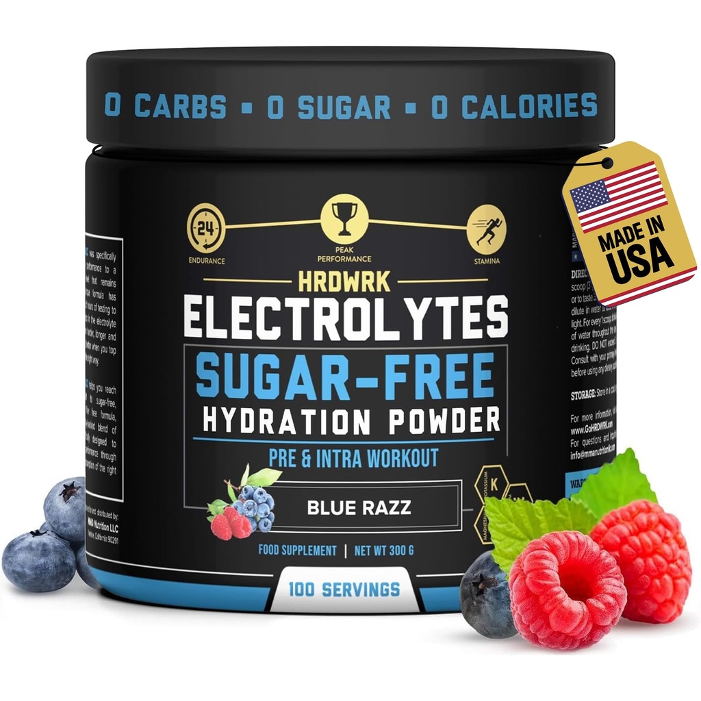 HRDWRK électrolytes poudre avec magnésium, potassium - sans sucre électrolytes stimuler l'endurance et réduire la fatigue avec ce supplément électrolytes - hydratation maximale - Keto Friendly